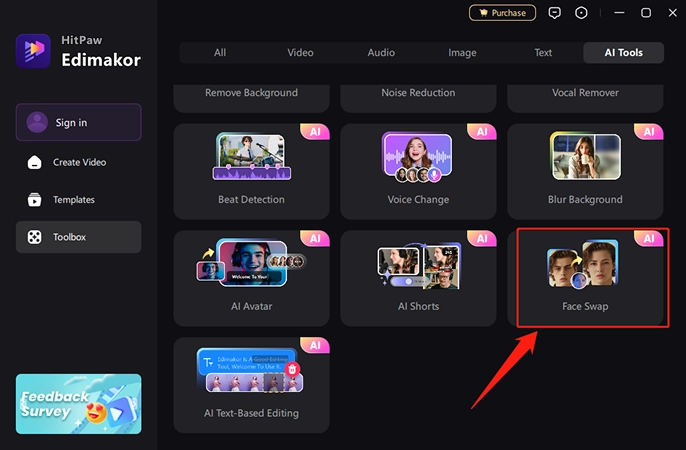 HitPaw Edimakor face swap interface